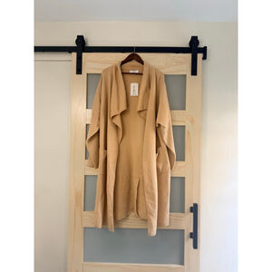 Magaschoni Viscose Blend Camel Open Front Long Cardigan Coatigan – Size XL